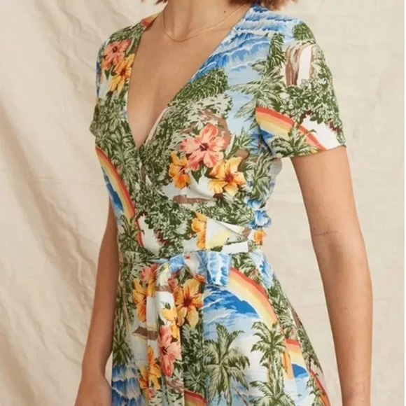 Marine Layer Frances Wrap Dress Hawaiian Print XS - Picture 2 of 8